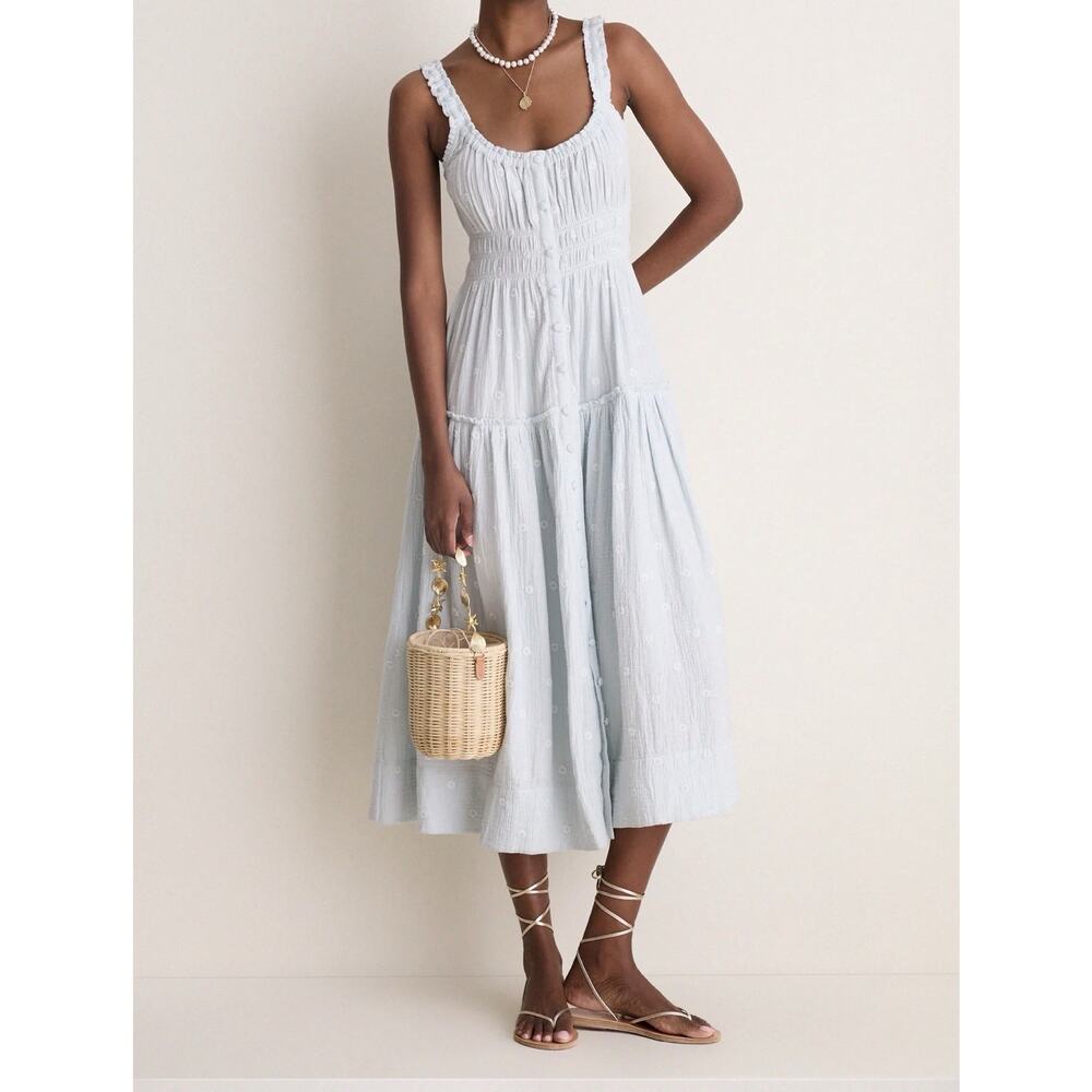 NWT Tuckernuck Blue Gauze Daisy Embroidered Landis Midi Dress Blue XXL 2XL - Picture 4 of 7